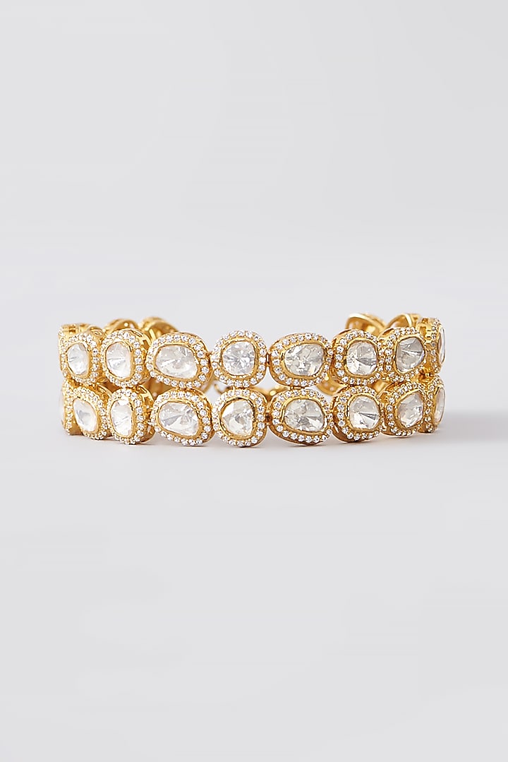 Gold Finish CZ & Moissanite Polki Bracelet In Sterling Silver by STELLA CREATIONS at Pernia's Pop Up Shop