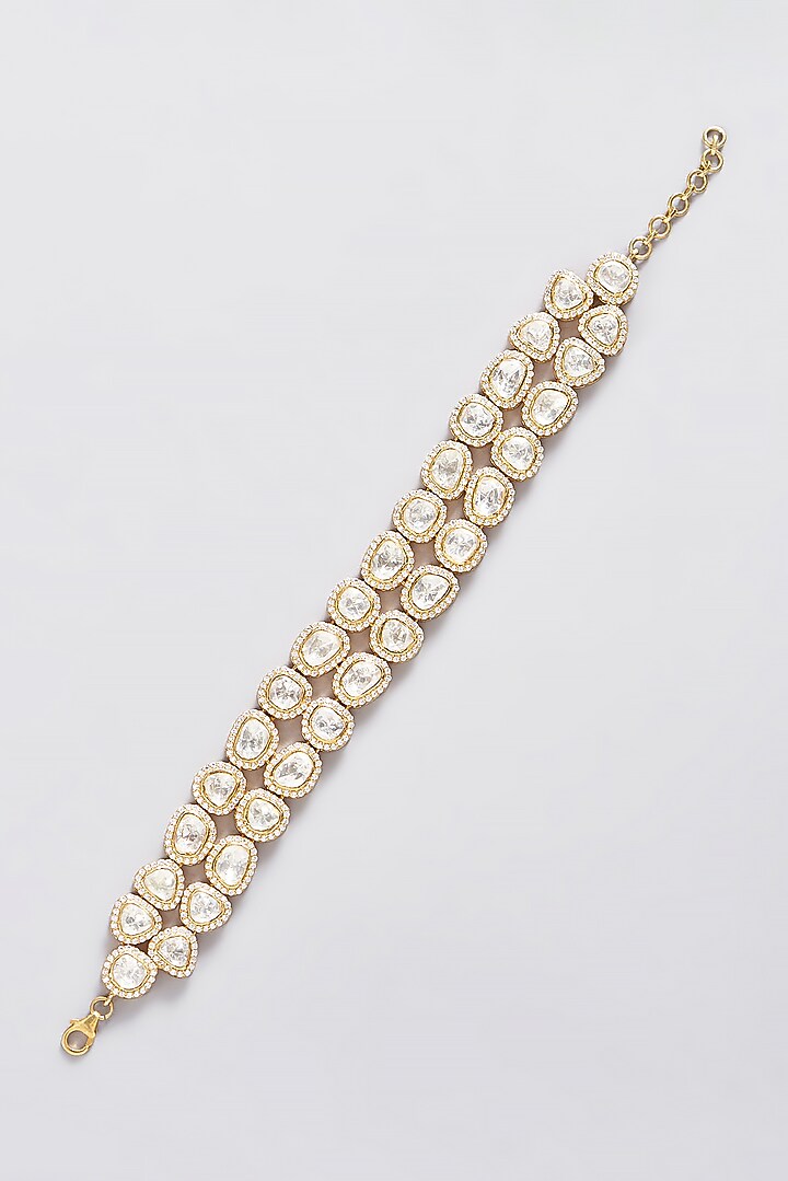 Gold Finish CZ & Moissanite Polki Bracelet In Sterling Silver by STELLA CREATIONS at Pernia's Pop Up Shop