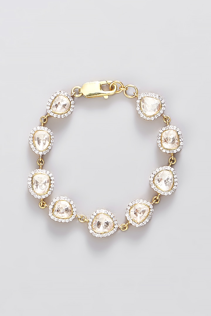 Gold Finish CZ & Moissanite Polki Bracelet In Sterling Silver by STELLA CREATIONS at Pernia's Pop Up Shop
