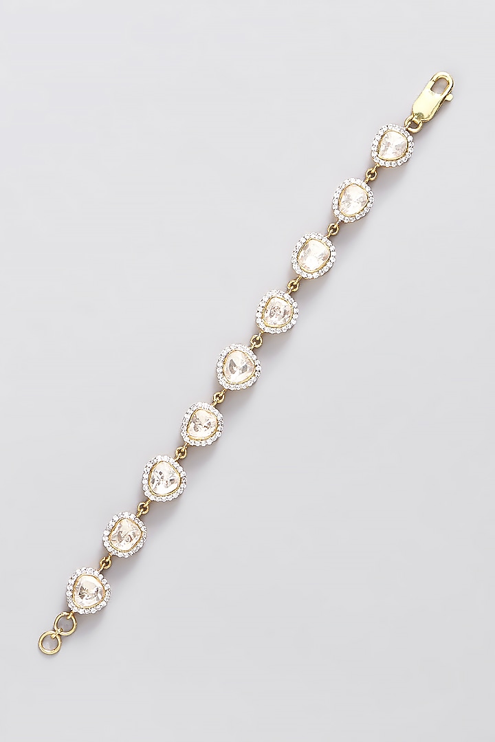 Gold Finish CZ & Moissanite Polki Bracelet In Sterling Silver by STELLA CREATIONS at Pernia's Pop Up Shop