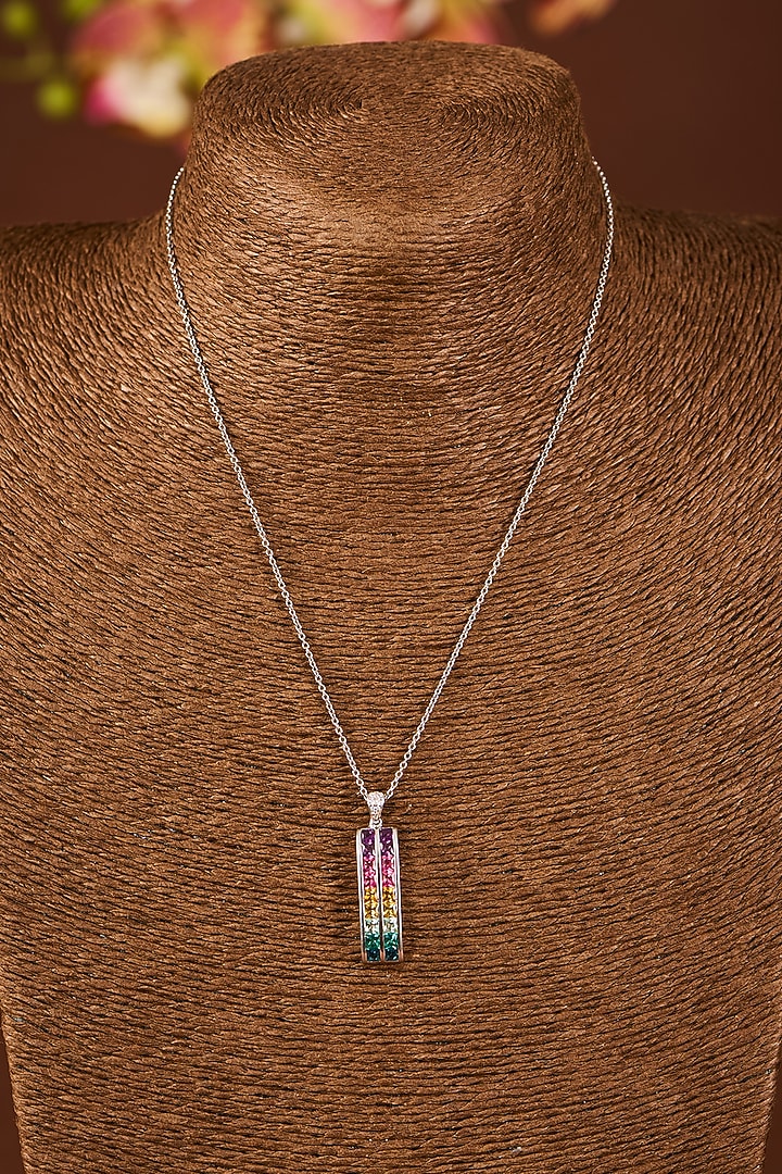 White Gold Finish Eurostar Zircon & Sapphire Stone Pendant Necklace Set In Sterling Silver by STELLA CREATIONS at Pernia's Pop Up Shop