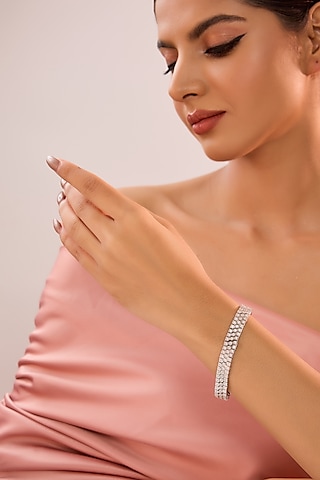 White Gold Finish Eurostar Zircon Bracelet In Sterling Silver by STELLA CREATIONS