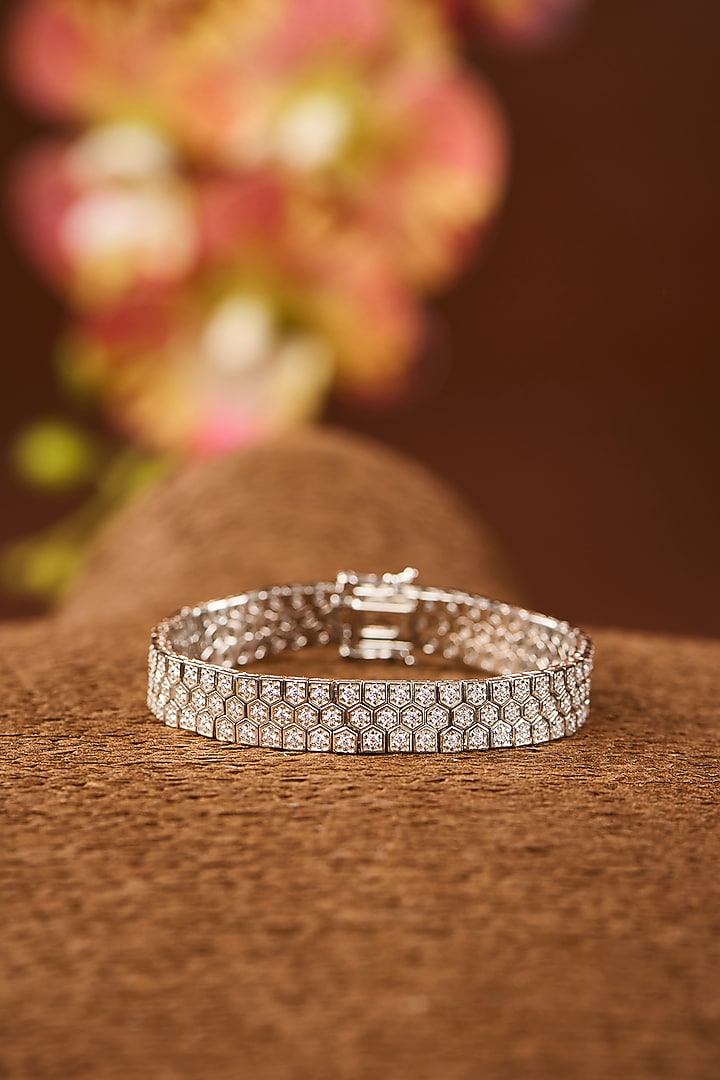 White Gold Finish Eurostar Zircon Bracelet In Sterling Silver by STELLA CREATIONS at Pernia's Pop Up Shop