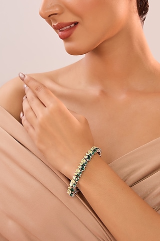 White Gold Finish Eurostar Zircon & Emerald Stone Bracelet In Sterling Silver by STELLA CREATIONS
