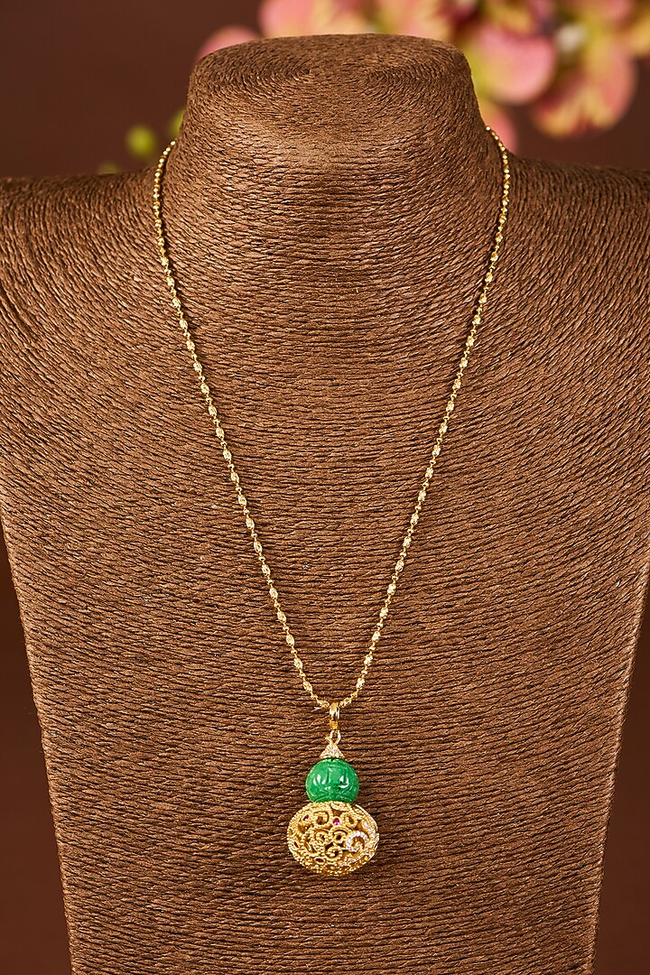 Yellow Gold Finish Eurostar Zircon & Emerald Stone Necklace Set In Sterling Silver by STELLA CREATIONS at Pernia's Pop Up Shop