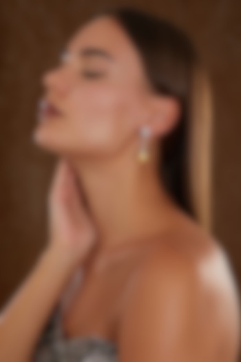 White Gold Finish Zircon & Yellow Freshwater Pearl Dangler Earrings In Sterling Silver by STELLA CREATIONS at Pernia's Pop Up Shop