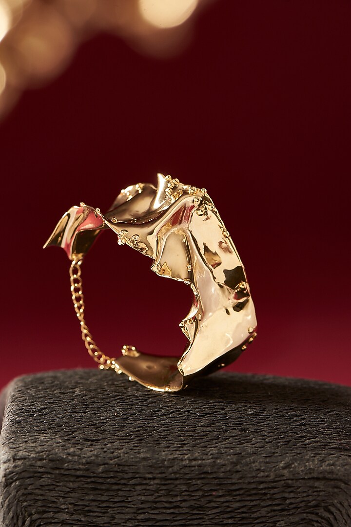 Gold Finish Handcrafted Cuff Bracelet by Studio Metallurgy at Pernia's Pop Up Shop