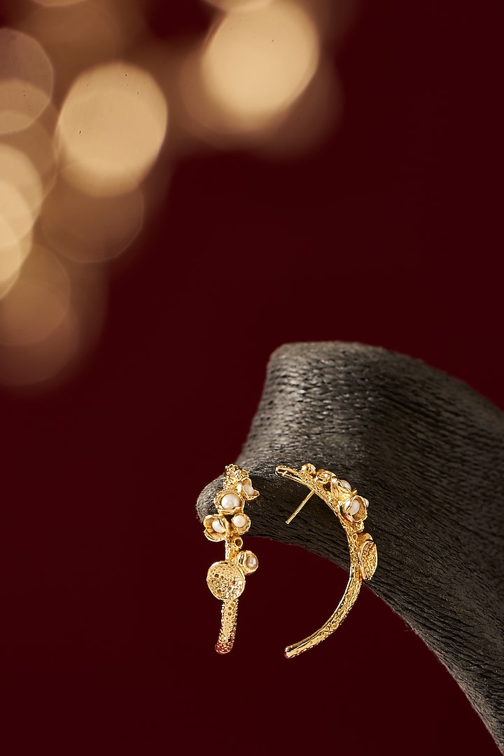 Gold Finish Handcrafted Stud Earrings by Studio Metallurgy at Pernia's Pop Up Shop