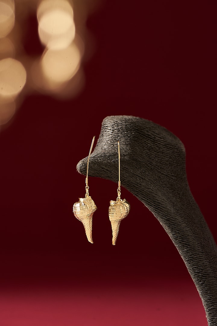 Gold Finish Handcrafted Dangler Earrings by Studio Metallurgy at Pernia's Pop Up Shop