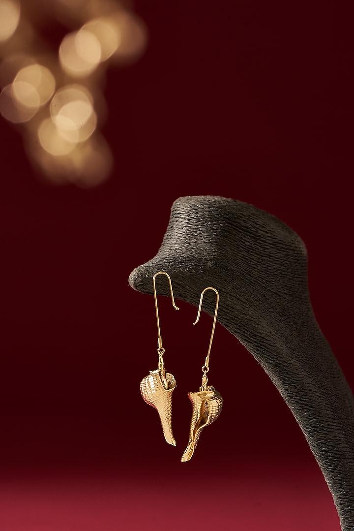 Gold Finish Handcrafted Dangler Earrings by Studio Metallurgy at Pernia's Pop Up Shop