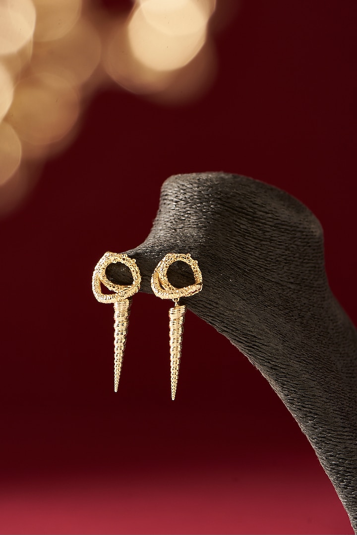 Gold Finish Handcrafted Dangler Earrings by Studio Metallurgy at Pernia's Pop Up Shop