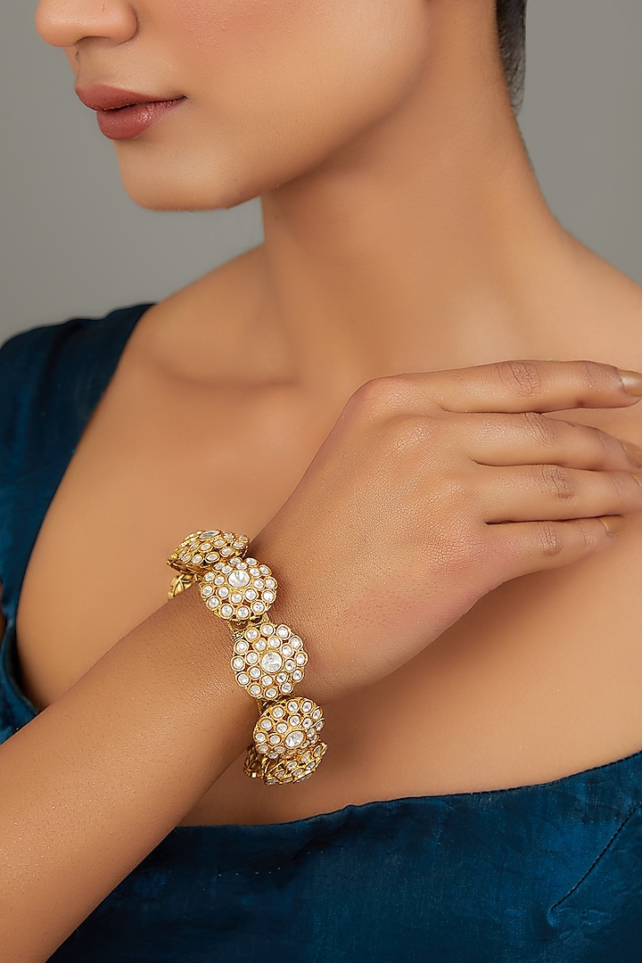 Gold Finish Kundan Polki Bangle by Studio6 Jewels at Pernia's Pop Up Shop