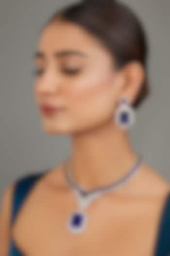 Two-Tone Finish Zircon & Royal Blue Stone Necklace Set by Studio6 Jewels