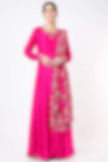 Pink Pure Silk Anarkali Set. by Stotram at Pernia's Pop Up Shop