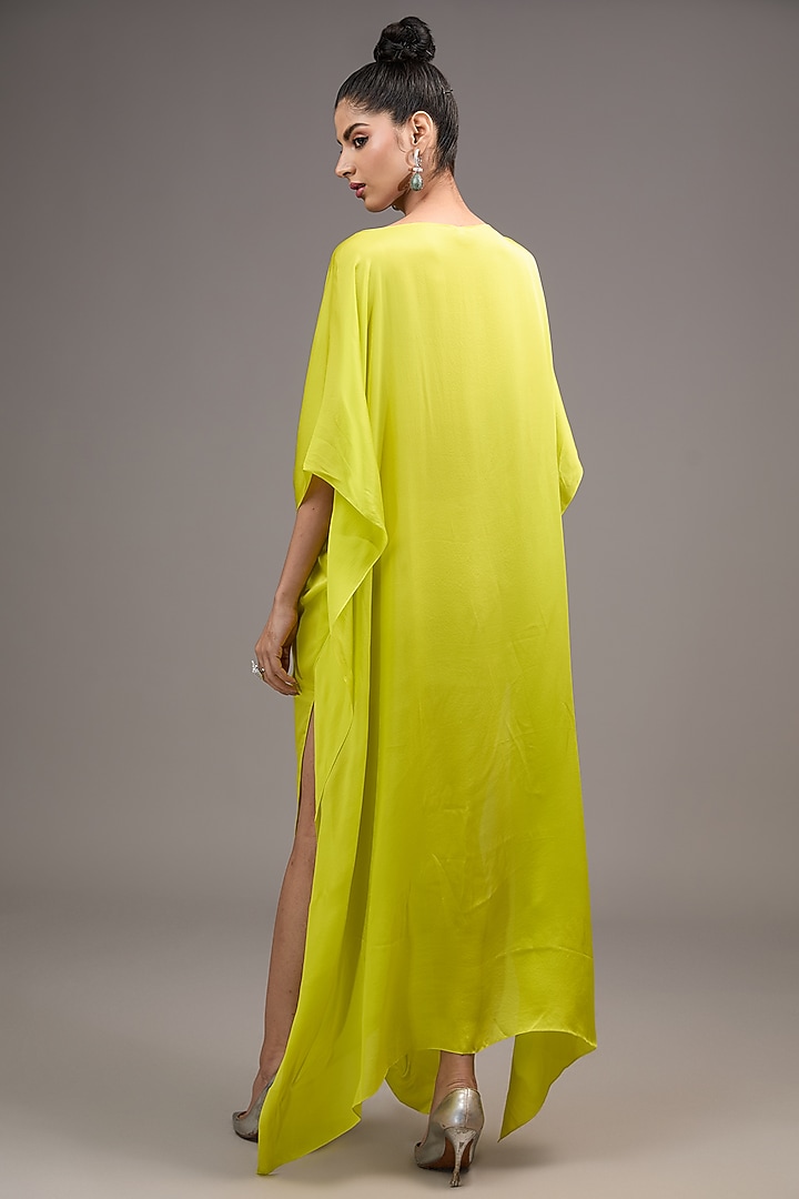 Green Silk Satin Georgette Maxi Vacation Dress by Stephany at Pernia's Pop Up Shop