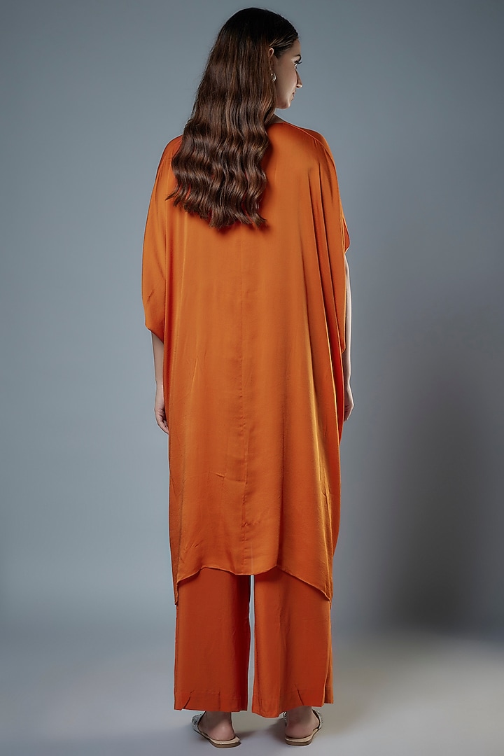 Orange Silk Satin Georgette Kaftan Set by Stephany at Pernia's Pop Up Shop