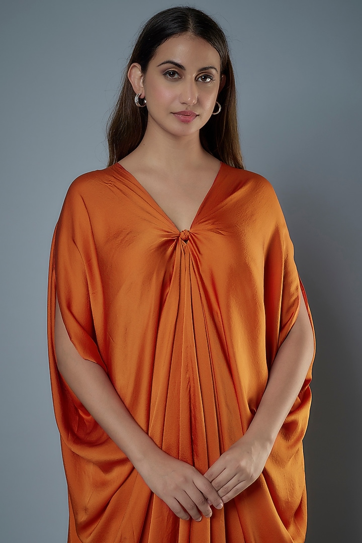 Orange Silk Satin Georgette Kaftan Set by Stephany at Pernia's Pop Up Shop