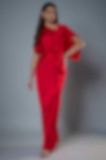 Red Silk Satin One-Shoulder Vacation Dress by Stephany at Pernia's Pop Up Shop