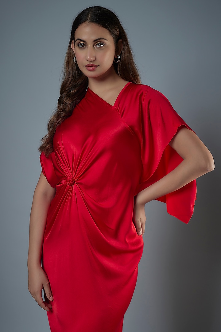 Red Silk Satin One-Shoulder Vacation Dress by Stephany at Pernia's Pop Up Shop