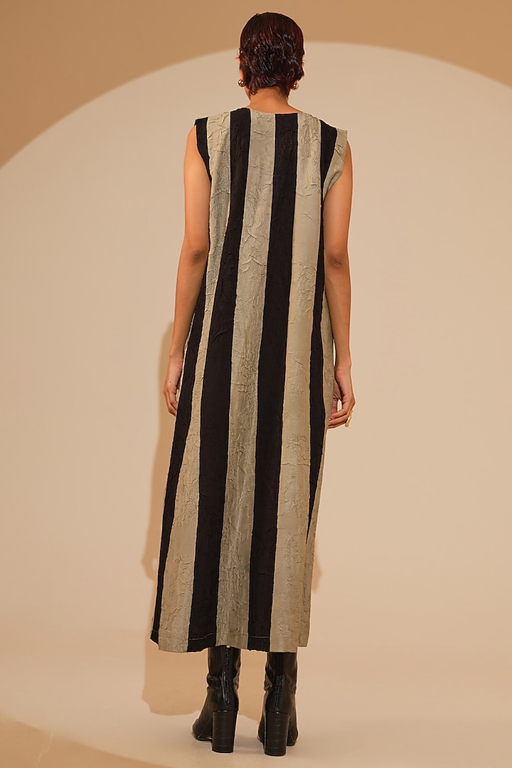 Grey & Black Hand Crushed Silk Maxi Vacation Dress by STOIQUE  at Pernia's Pop Up Shop