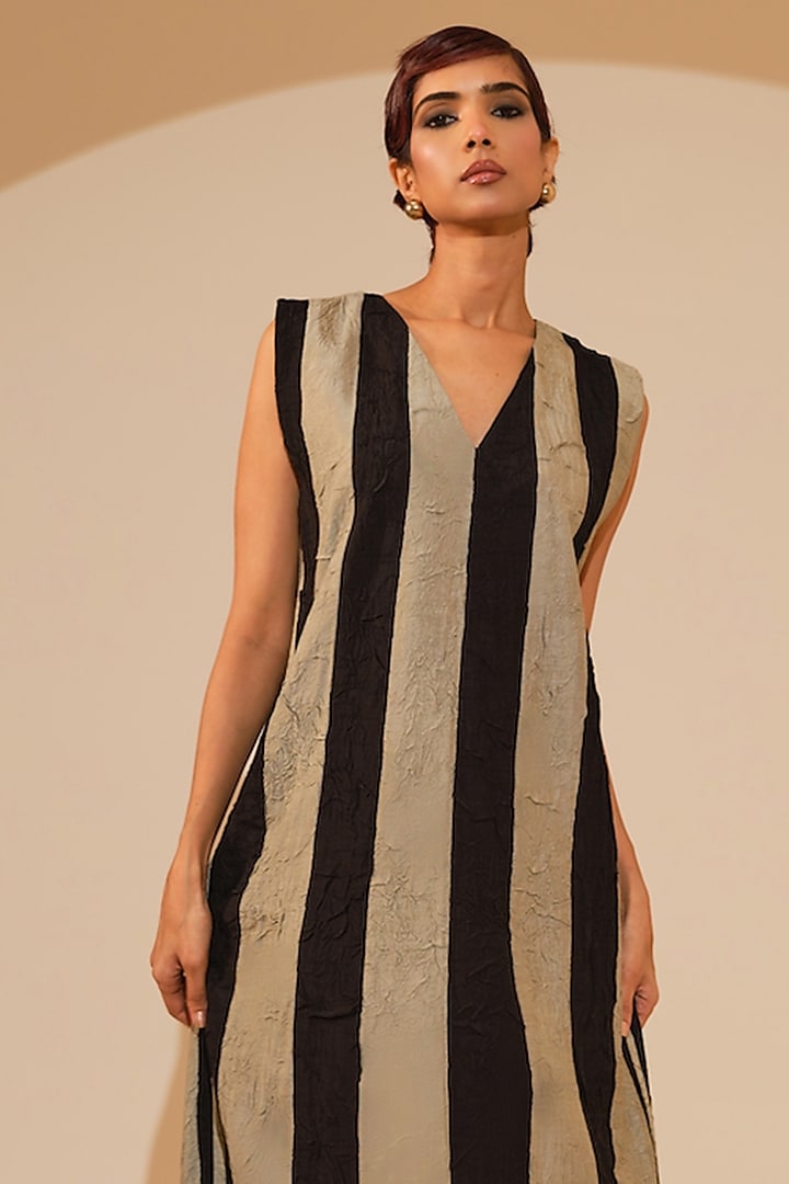 Grey & Black Hand Crushed Silk Maxi Vacation Dress by STOIQUE  at Pernia's Pop Up Shop