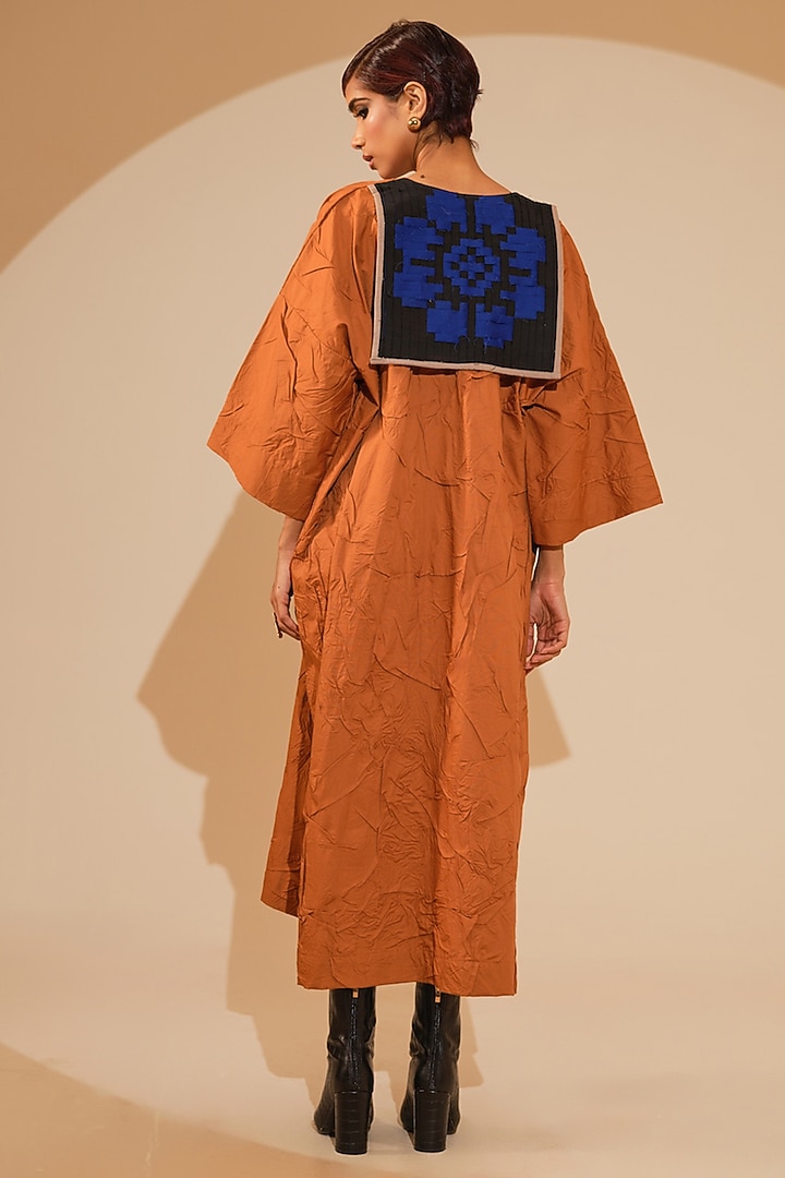 Rust Orange Crushed Cotton Midi Vacation Dress by STOIQUE at Pernia's Pop Up Shop