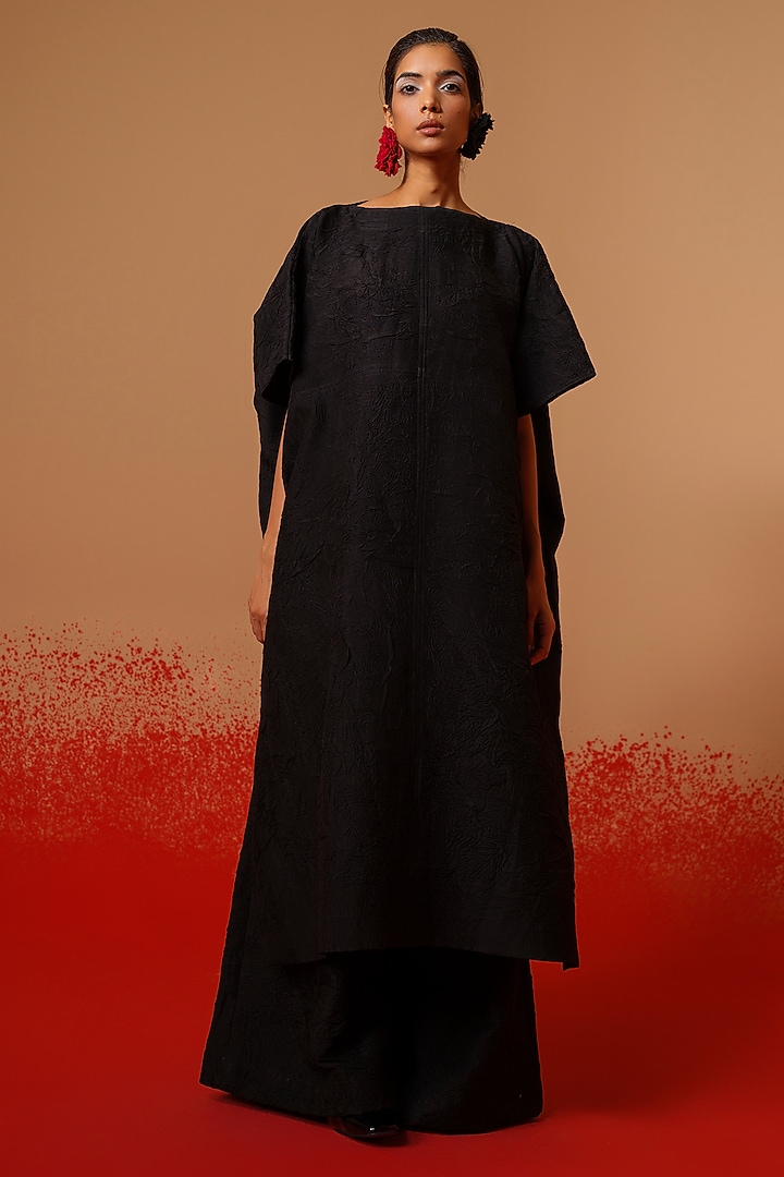 Black Mysore Silk Trousers by STOIQUE at Pernia's Pop Up Shop