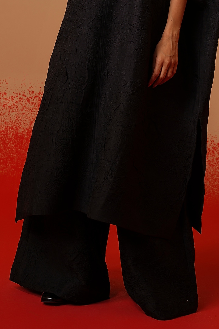 Black Mysore Silk Trousers by STOIQUE at Pernia's Pop Up Shop