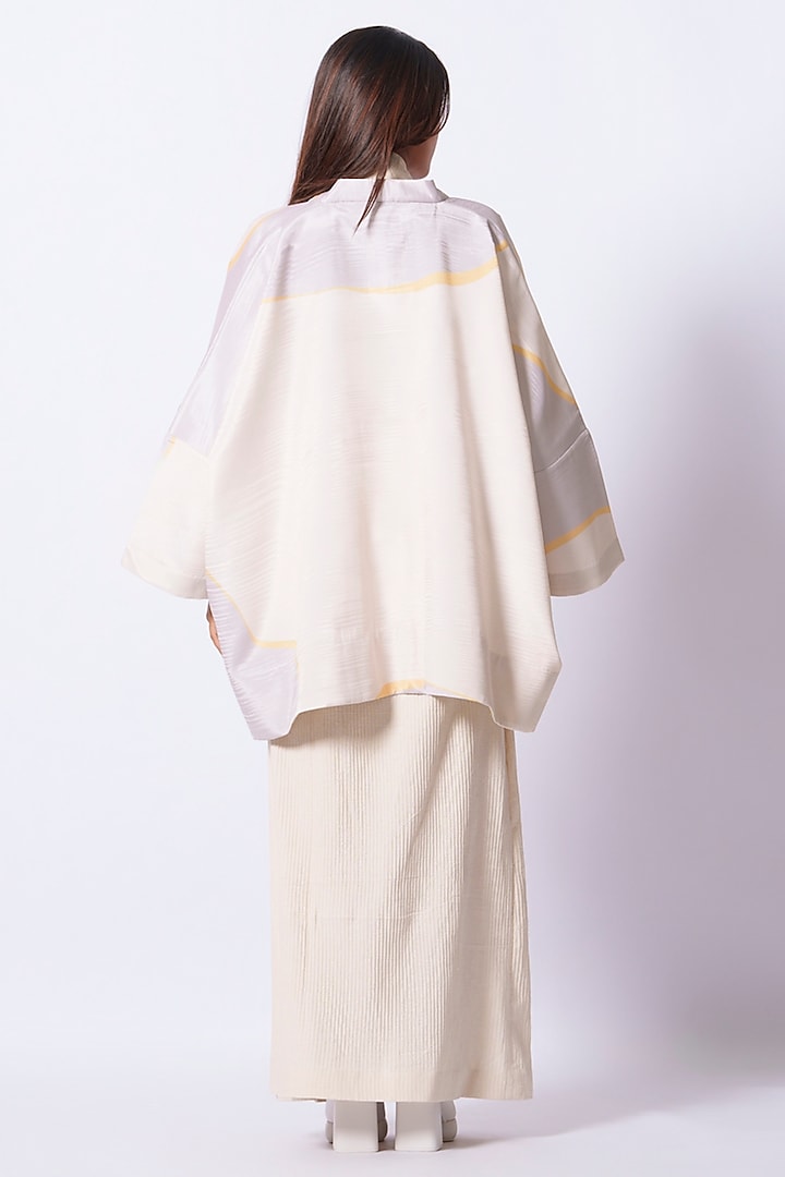 Ivory-Grey Crepe Printed Kimono-Style Jacket by STOIQUE at Pernia's Pop Up Shop