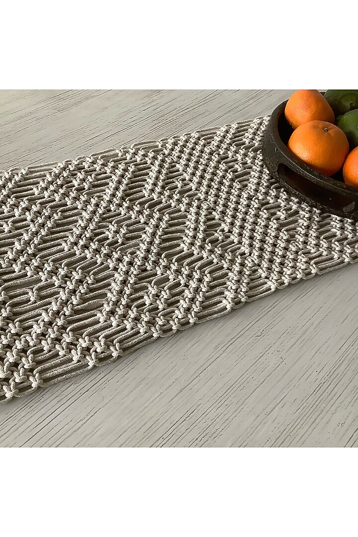 Handknotted Cotton Ecru Macrame Table Runner by Studio Covers at Pernia's Pop Up Shop