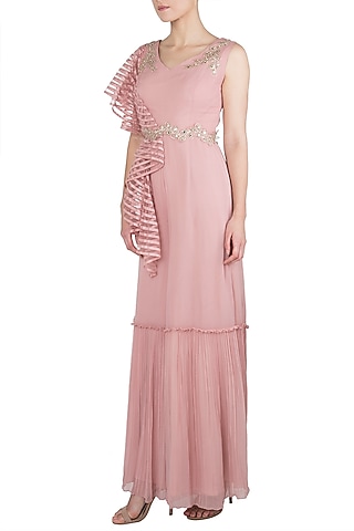 Dusty Pink Embellished One Tier Jumpsuit by Shruti Ranka