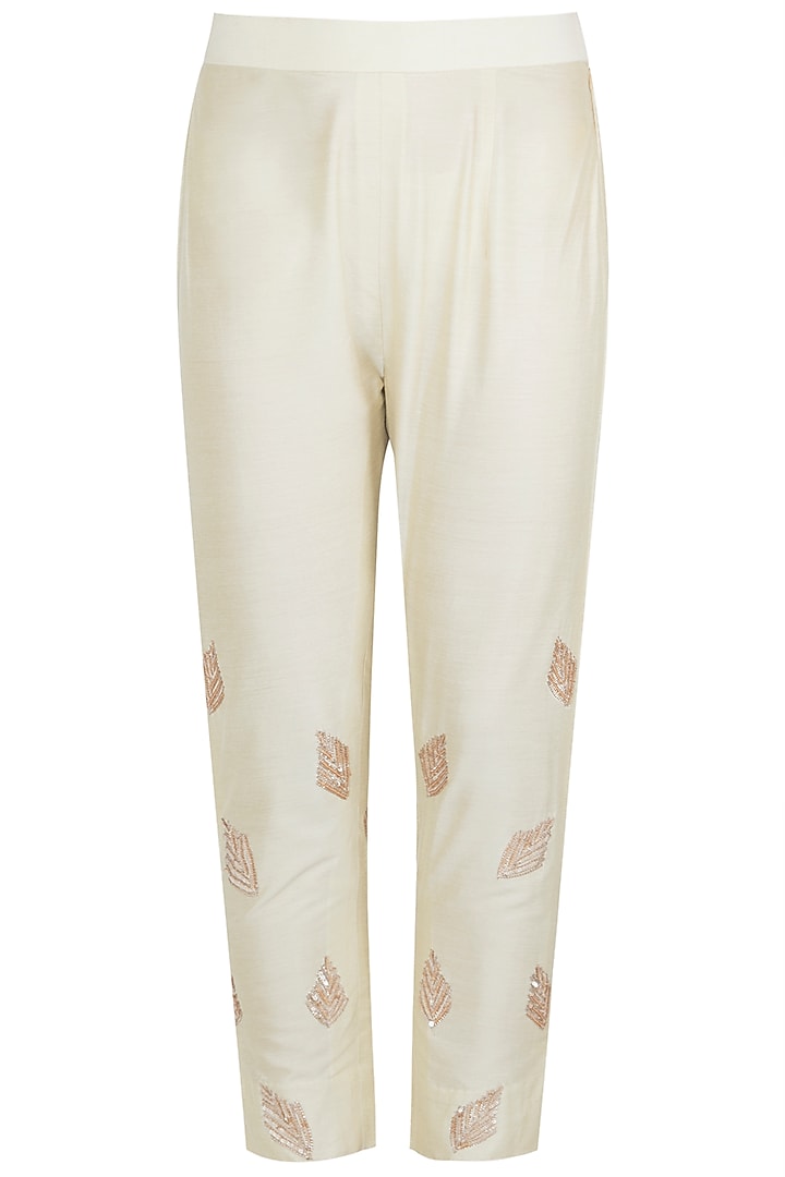 Peach embroidered anarkali with ivory cigarette pants and dupatta available only at Pernia's Pop Up Shop.