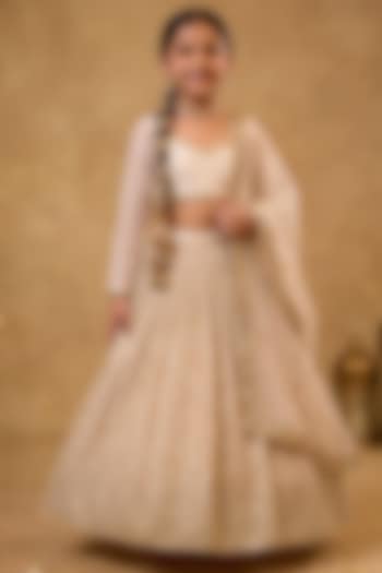 Ivory Viscose Georgette Embroidered Lehenga Set For Girls by Starflower by Renee Label at Pernia's Pop Up Shop