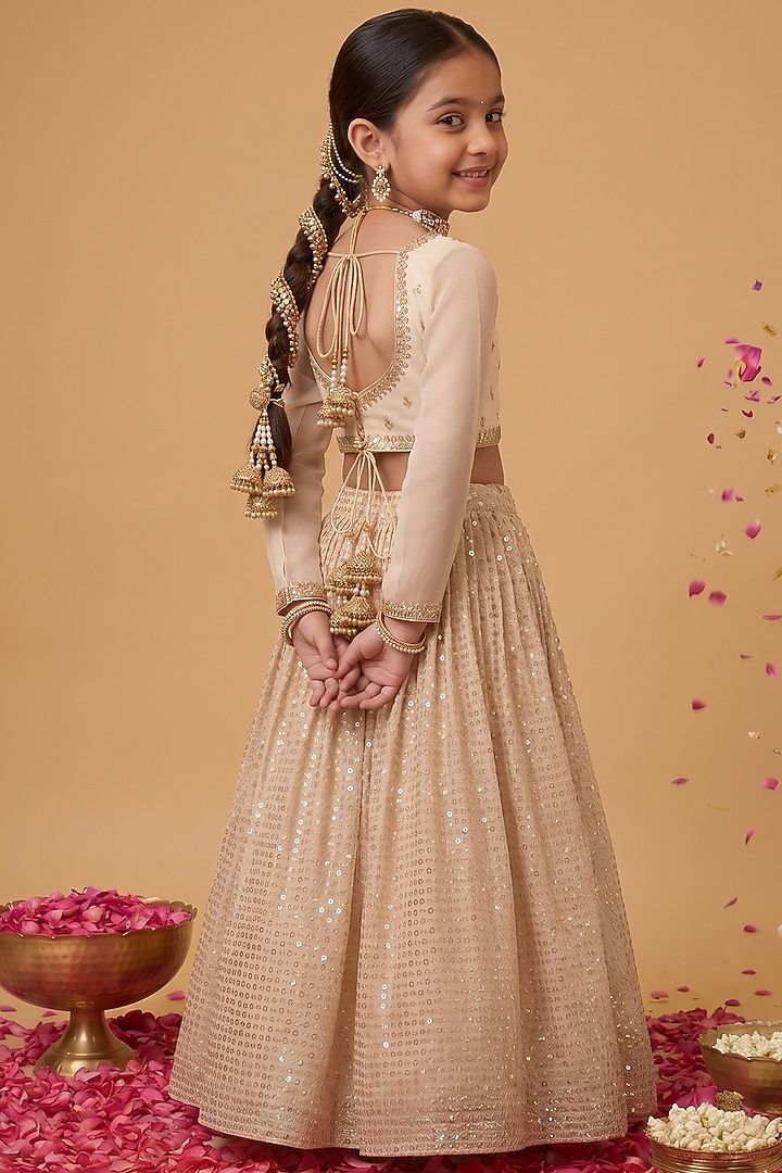 Ivory Viscose Georgette Embroidered Lehenga Set For Girls by Starflower by Renee Label at Pernia's Pop Up Shop