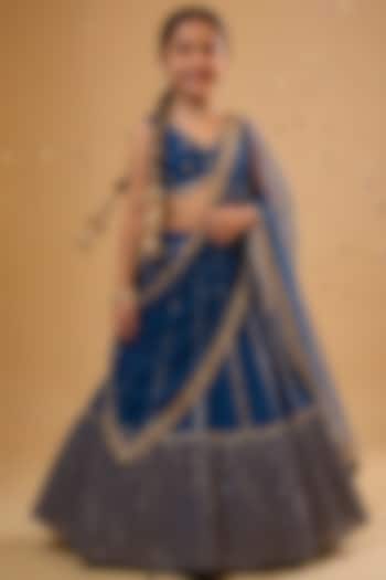 Blue Viscose Georgette Embroidered Lehenga Set For Girls by Starflower by Renee Label at Pernia's Pop Up Shop