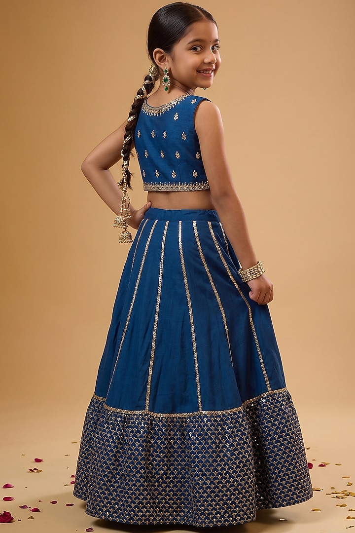 Blue Viscose Georgette Embroidered Lehenga Set For Girls by Starflower by Renee Label at Pernia's Pop Up Shop