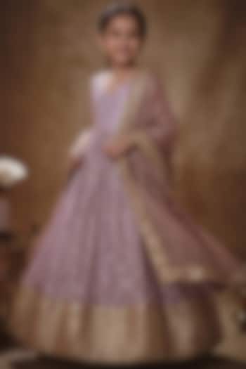 Lilac Viscose Georgette Embroidered Anarkali Set For Girls by Starflower by Renee Label at Pernia's Pop Up Shop