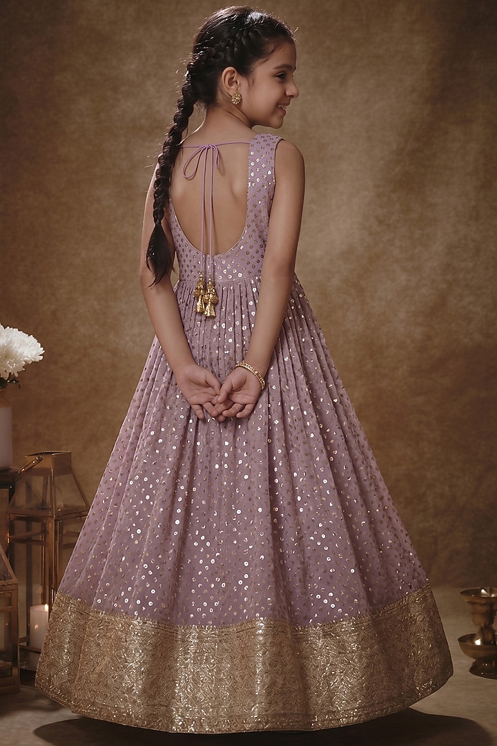 Lilac Viscose Georgette Embroidered Anarkali Set For Girls by Starflower by Renee Label at Pernia's Pop Up Shop
