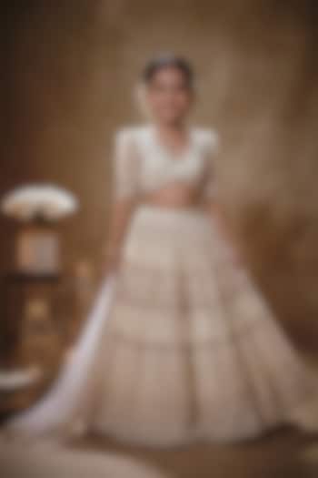 Porcelain White Soft Net Embroidered Lehenga Set For Girls by Starflower by Renee Label at Pernia's Pop Up Shop