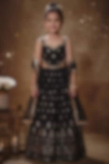 Black Viscose Georgette Machine Embroidered Lehenga Set For Girls by Starflower by Renee Label at Pernia's Pop Up Shop