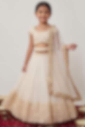 Ivory Soft Net Embroidered Lehenga Set For Girls by Starflower by Renee Label at Pernia's Pop Up Shop