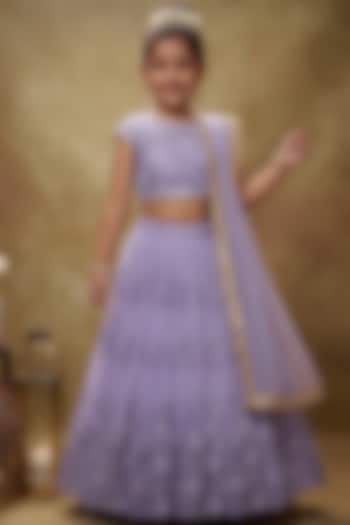 Lavender Soft Net Embroidered Lehenga Set For Girls  by Starflower by Renee Label at Pernia's Pop Up Shop