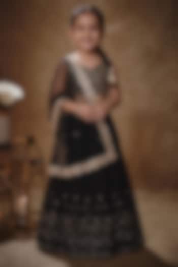 Black Viscose Georgette Embroidered Lehenga Set For Girls by Starflower by Renee Label at Pernia's Pop Up Shop