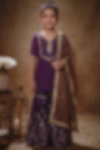 Royal Purple Viscose Georgette Embroidered Gharara Set For Girls by Starflower by Renee Label at Pernia's Pop Up Shop