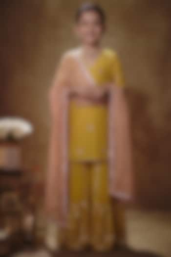 Citrine Yellow Viscose Georgette Embroidered Sharara Set For Girls by Starflower by Renee Label at Pernia's Pop Up Shop