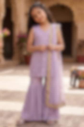 Purple Viscose Georgette Machine Embroidered Sharara Set For Girls by Starflower by Renee Label at Pernia's Pop Up Shop