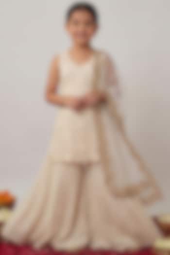 Ivory Viscose Georgette Embroidered Sharara Set For Girls by Starflower by Renee Label at Pernia's Pop Up Shop