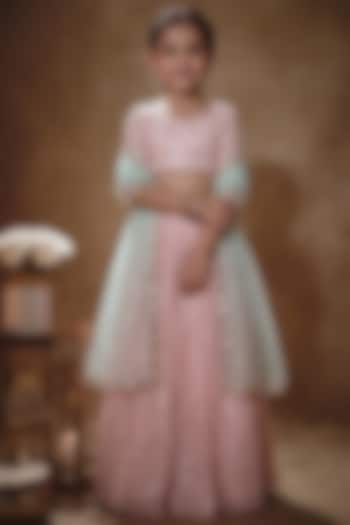 Blush Pink Viscose Georgette Thread Work Lehenga Set For Girls by Starflower by Renee Label at Pernia's Pop Up Shop