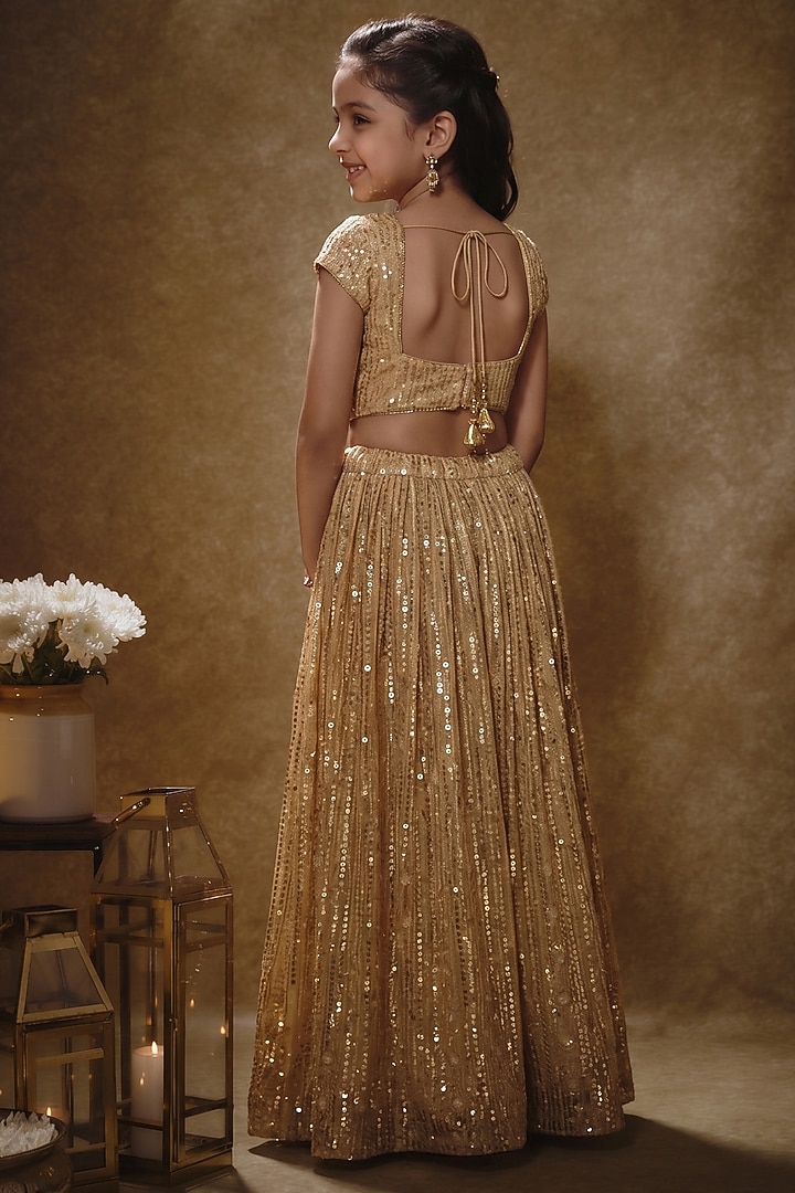 Rose Gold Viscose Georgette Embroidered Anarkali Set For Girls by Starflower by Renee Label at Pernia's Pop Up Shop