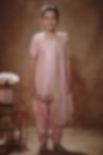 Blush Pink Viscose Georgette Sequins Embellished Kurta Set For Girls by Starflower by Renee Label at Pernia's Pop Up Shop